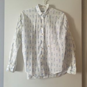 LE SARTE PETTEGOLE Italy White + Blue Cotton Whimsical Blouse 38 S